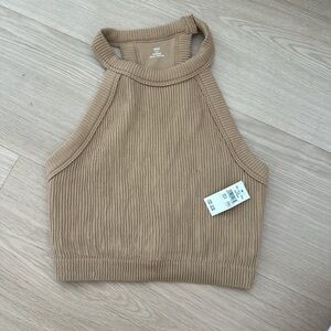 Aerie Camel Ribbed Halter Top